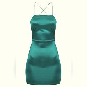 Pretty Little Things - Emerald Green High Neck Strappy Back Bodycon Dress